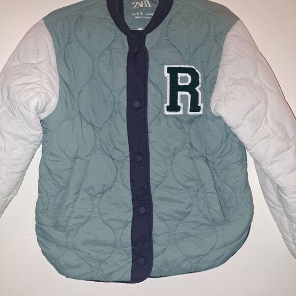 ZARA Kids Soft  Quilted Lightwear Girls Letterman  Jacket‎ Green Sz 9-10 - Picture 2 of 8